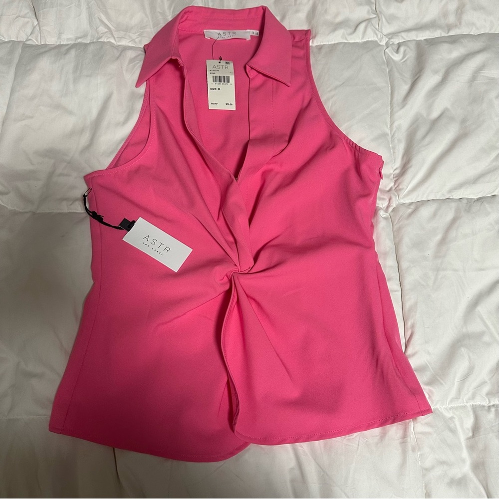 ASTR Fuchsia Pink Twist-Front Sleeveless Blouse